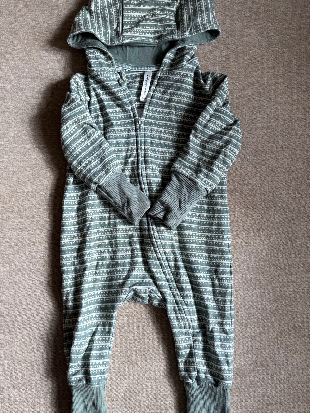 Babysprouts Hooded Green Striped Pattern Baby Romper